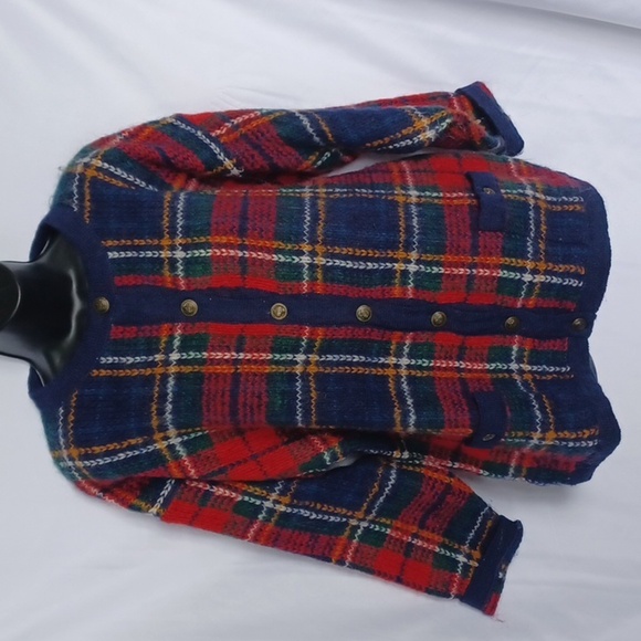 Vintage Cape Isle Plaid Mohair Blend Knit Cardigan - Navy / Red green - Picture 1 of 8